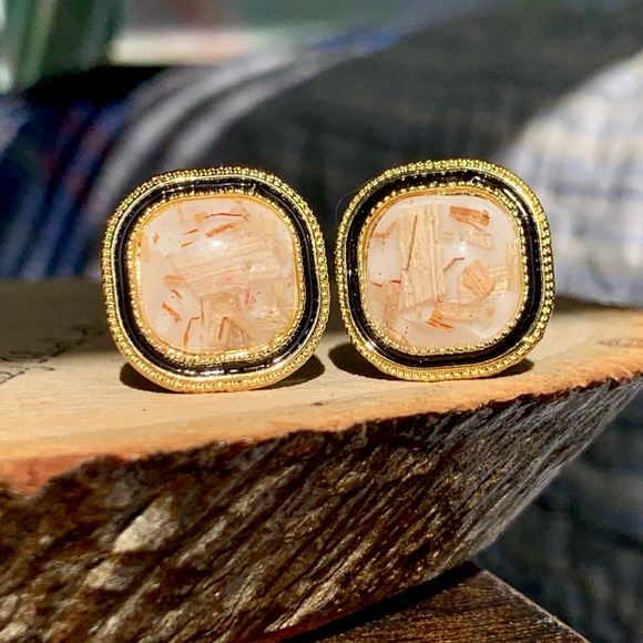 Jewelry - Luxury Stunning Bright Smooth Mineral Glass Boutique Square Cut Earrings